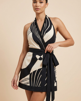 Halter Wrap Mini Dress with Tie Waist