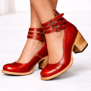 Front view of women's ankle boots showing structured toe and zip fastening