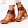 Women's heeled ankle boots with block heel and almond toe, side view