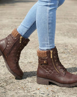 Heeled Ankle Boots with Leather Upper and Side Zip