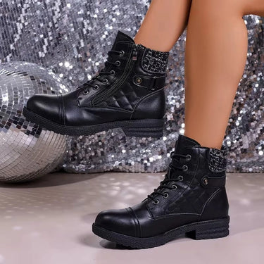 Heeled Ankle Boots with Leather Upper and Side Zip