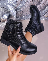 Heeled Ankle Boots with Leather Upper and Side Zip