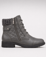Rear view of ankle boots with structured block heel