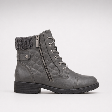 Rear view of ankle boots with structured block heel