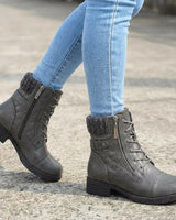 Detail shot of leather upper texture on ankle boot
