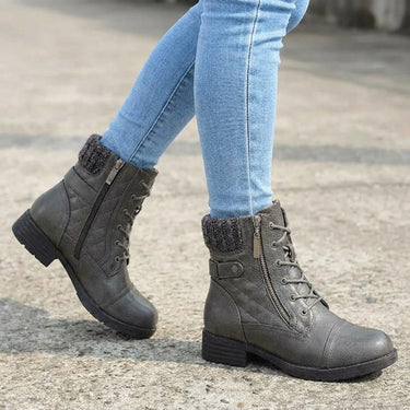 Detail shot of leather upper texture on ankle boot