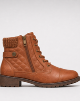 Women's leather ankle boots with side zip and low block heel, front view