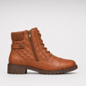 Women's leather ankle boots with side zip and low block heel, front view