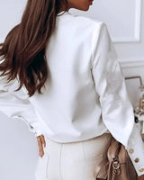 High-Collar Button-Down Shirt with Long Sleeves