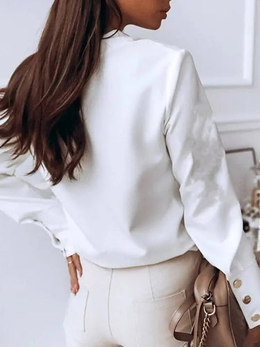 High-Collar Button-Down Shirt with Long Sleeves