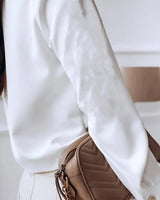 High-Collar Button-Down Shirt with Long Sleeves