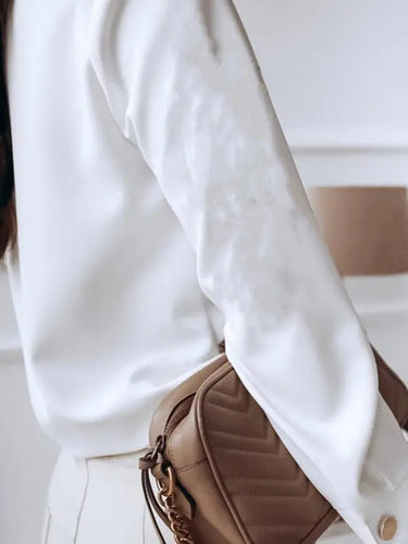 High-Collar Button-Down Shirt with Long Sleeves