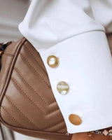 High-Collar Button-Down Shirt with Long Sleeves