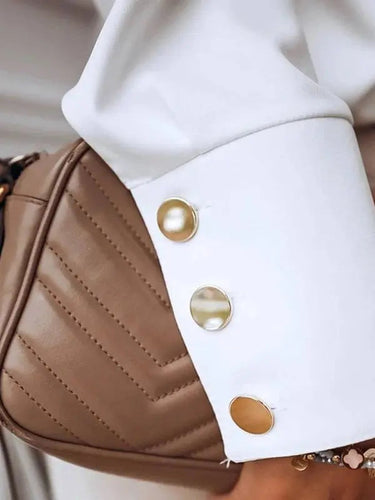 High-Collar Button-Down Shirt with Long Sleeves