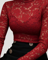 High Neck Long Sleeve Lace Top