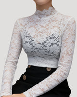 High Neck Long Sleeve Lace Top