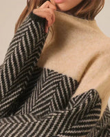 High Neck Patterned Knit Jumper with Relaxed Fit