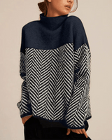 High Neck Patterned Knit Jumper with Relaxed Fit