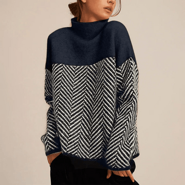 High Neck Patterned Knit Jumper with Relaxed Fit