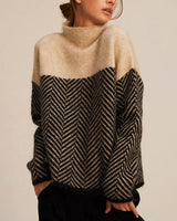High Neck Patterned Knit Jumper with Relaxed Fit