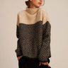 High Neck Patterned Knit Jumper with Relaxed Fit