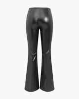High-Rise Flared Trousers with Front Slits in Coated Faux Material