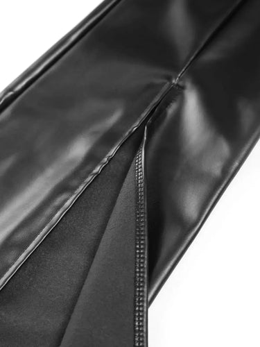 High-Rise Flared Trousers with Front Slits in Coated Faux Material