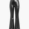 High-Rise Flared Trousers with Front Slits in Coated Faux Material