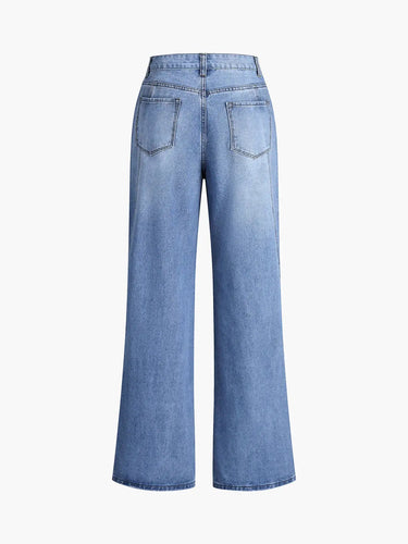 High-Rise Wide-Leg Denim Jeans with Front Seam