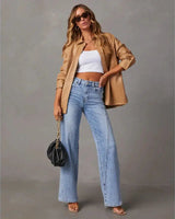 High-Rise Wide-Leg Denim Jeans with Front Seam