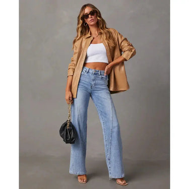 High-Rise Wide-Leg Denim Jeans with Front Seam