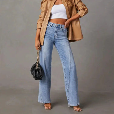 High-Rise Wide-Leg Denim Jeans with Front Seam