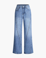 High-Rise Wide-Leg Denim Jeans with Front Seam
