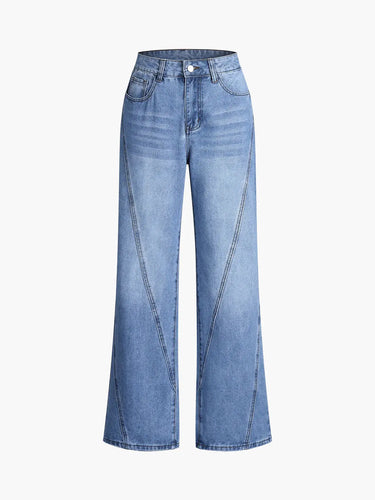 High-Rise Wide-Leg Denim Jeans with Front Seam