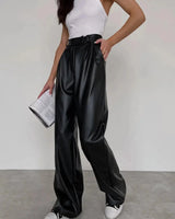High-Rise Wide-Leg Trousers in Coated Faux Material