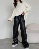 High-Rise Wide-Leg Trousers in Coated Faux Material
