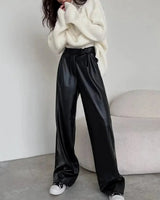 High-Rise Wide-Leg Trousers in Coated Faux Material