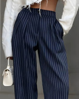 High Waist Pinstripe Wide Leg Trousers