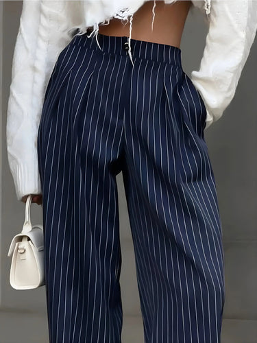 High Waist Pinstripe Wide Leg Trousers