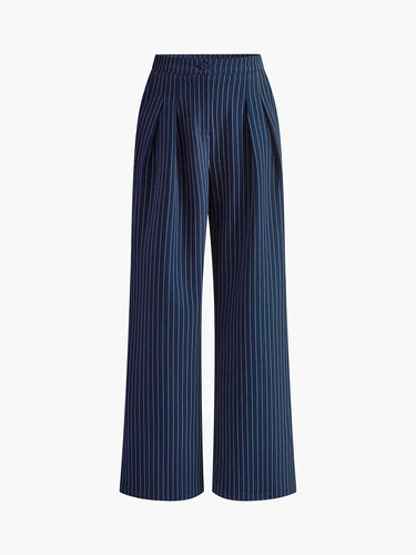 High Waist Pinstripe Wide Leg Trousers