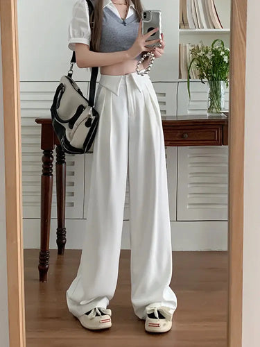 High Waist Pleated Wide Leg Trousers