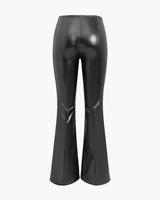 High Waisted Coated Flared Trousers with Front Slit