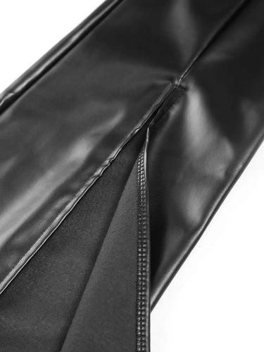 High Waisted Coated Flared Trousers with Front Slit