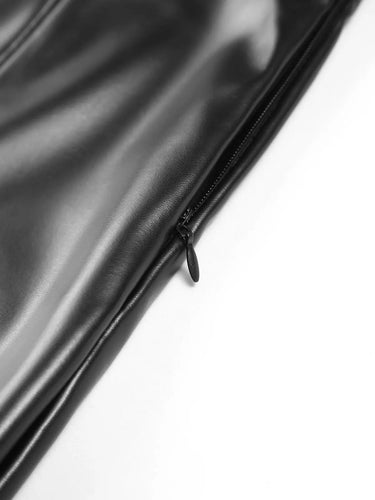 High Waisted Coated Flared Trousers with Front Slit