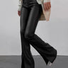 High Waisted Coated Flared Trousers with Front Slit