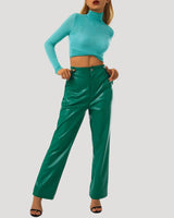 High Waisted Coated Wide Leg Trousers