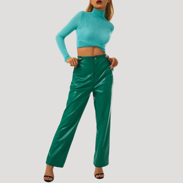 High Waisted Coated Wide Leg Trousers
