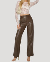 High Waisted Coated Wide Leg Trousers