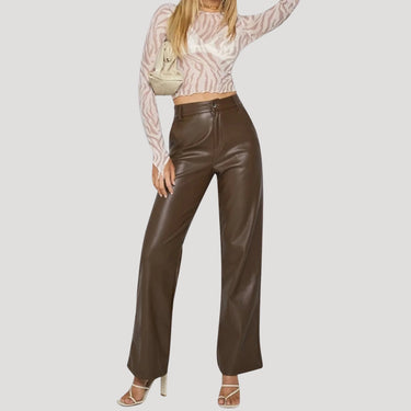 High Waisted Coated Wide Leg Trousers
