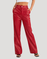 High Waisted Coated Wide Leg Trousers